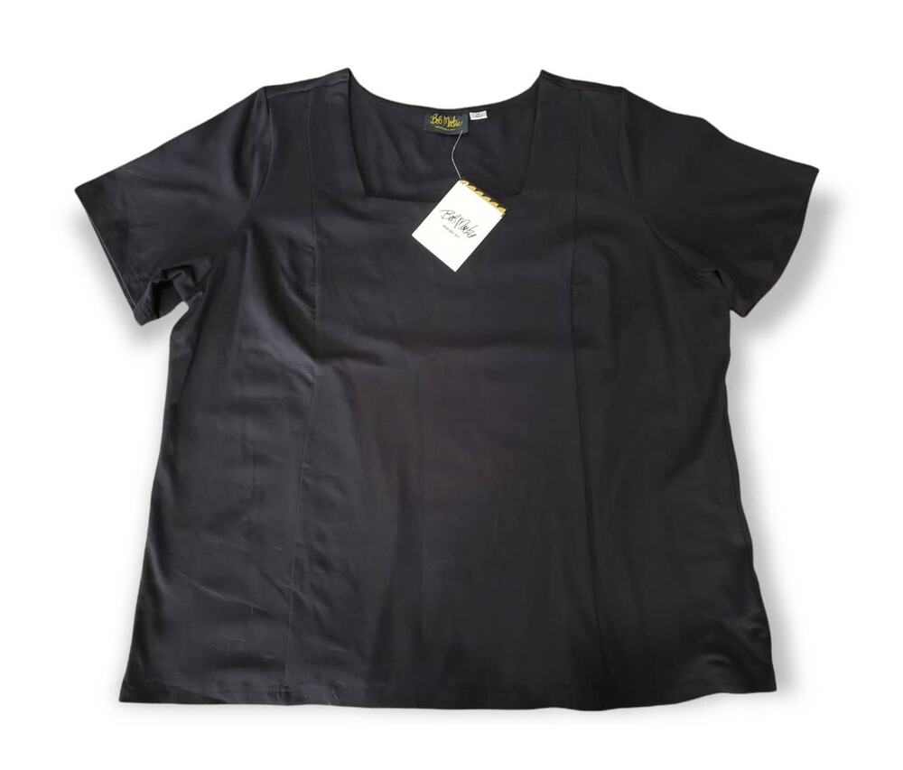Bob Mackie Wearable Art Solid Black Square Cut Short Sleeved Shirt - Size 1X